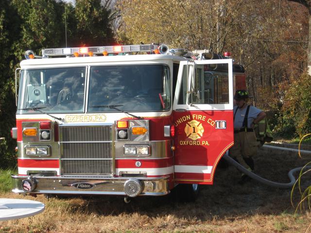 Engine 21-4 at a trash fire in Nottingham.